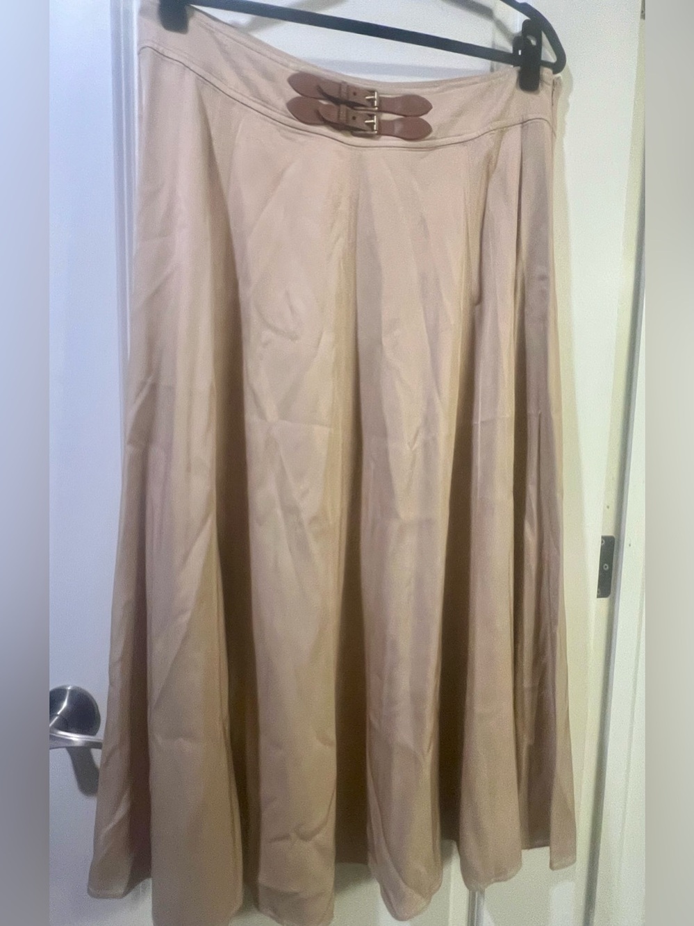 Ralph Lauren Taupe Maxi Skirt with Buckle Waist Detail